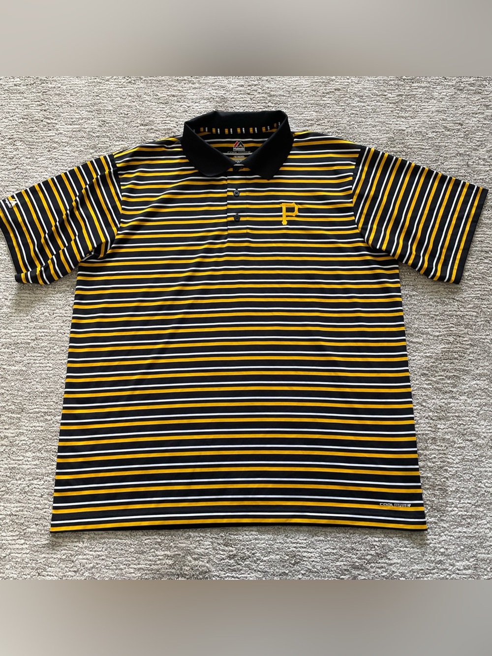Majesti Pittsburgh Pirates Cool Base Performance Polo Shirt Mens Size XL Stripes